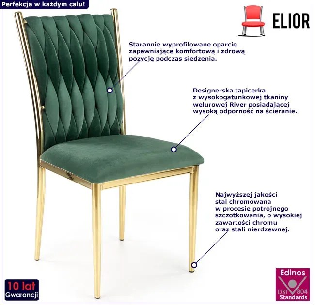 Zielone welurowe krzesło glamour - Sarix