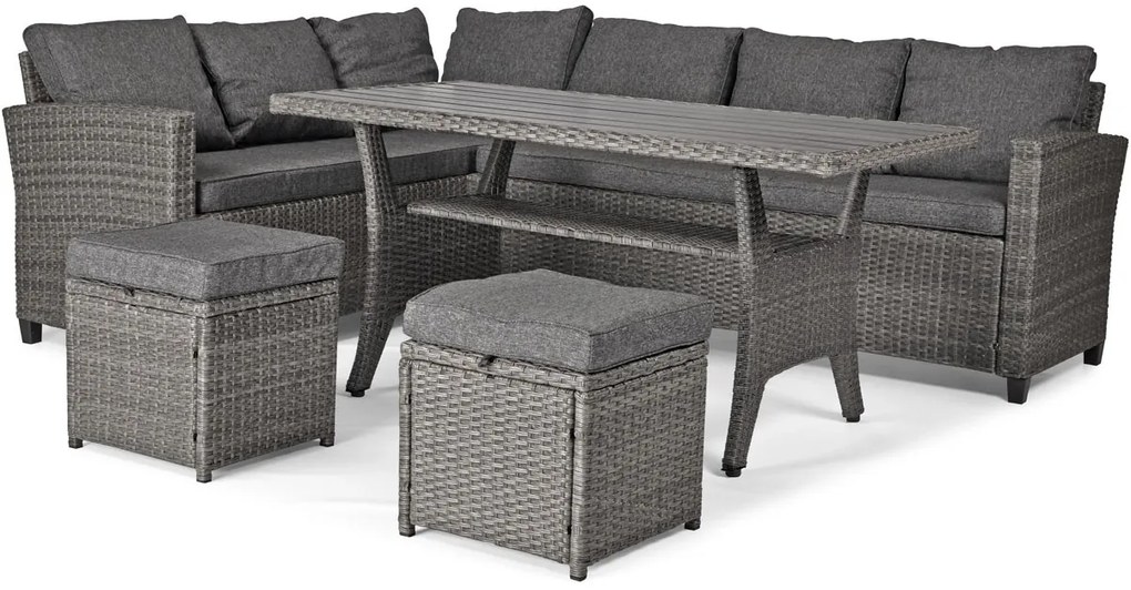 Zestaw mebli ogrodowych z narożnikiem i pufami Sztokholm Plus, grafitowy