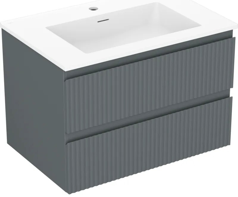 Mexen Rivel szafka łazienkowa 70 cm z umywalką Otis, 2 szuflady, ryflowana , grafit mat/biała mat - 91A20-07047-2-BFF66-W18M0