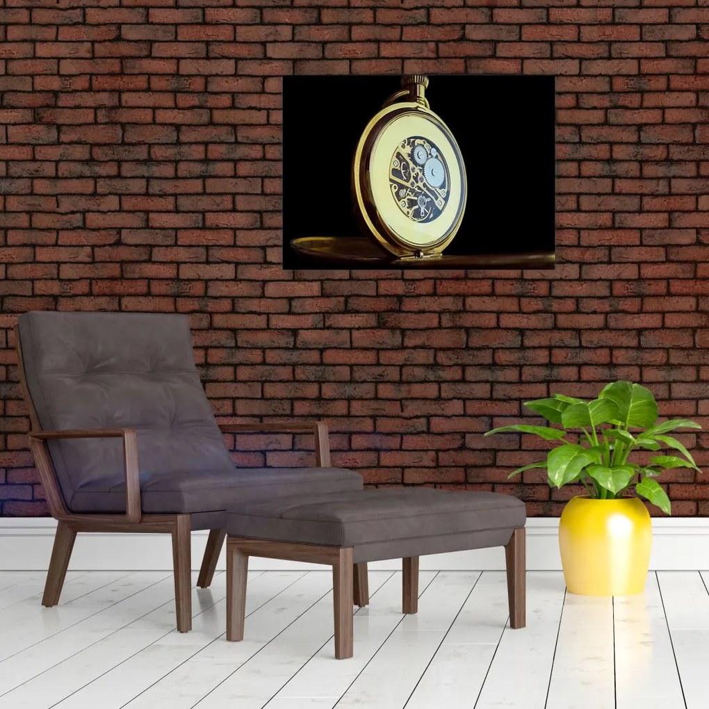 Obraz na szkle - złoty zegarek kieszonkowy (70x50 cm)