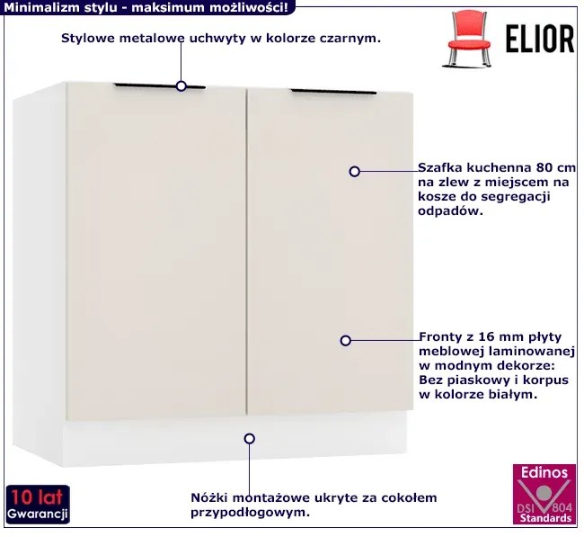 Szafka Kuchenna Pod Zlew 80 Cm Beż Piaskowy E1-G17