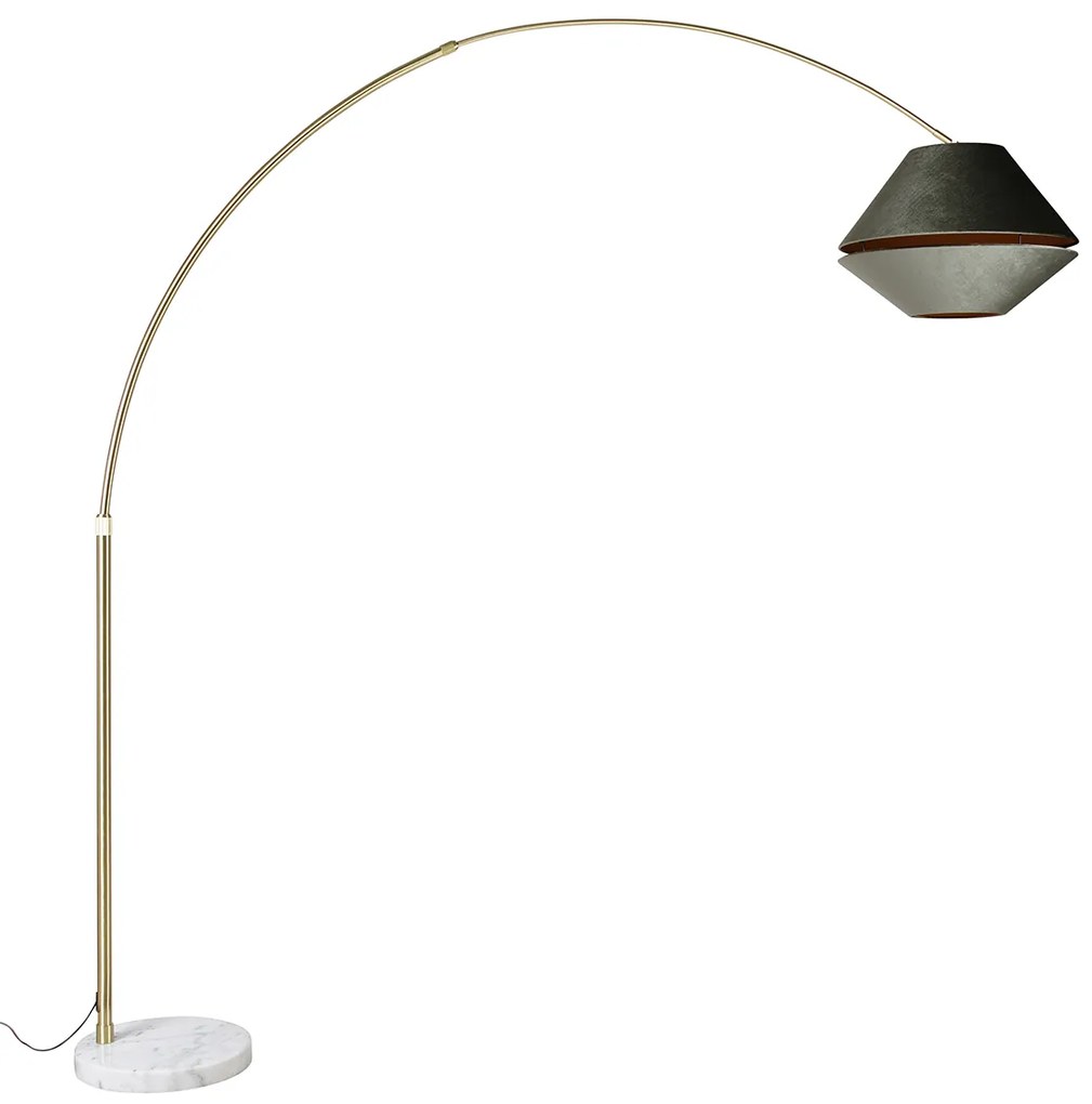 Luk Mosiężna lampa łukowa z białym i podwójnym aksamitnym abażurem zielonym - XXL klasyczny/Antyczny Oswietlenie wewnetrzne
