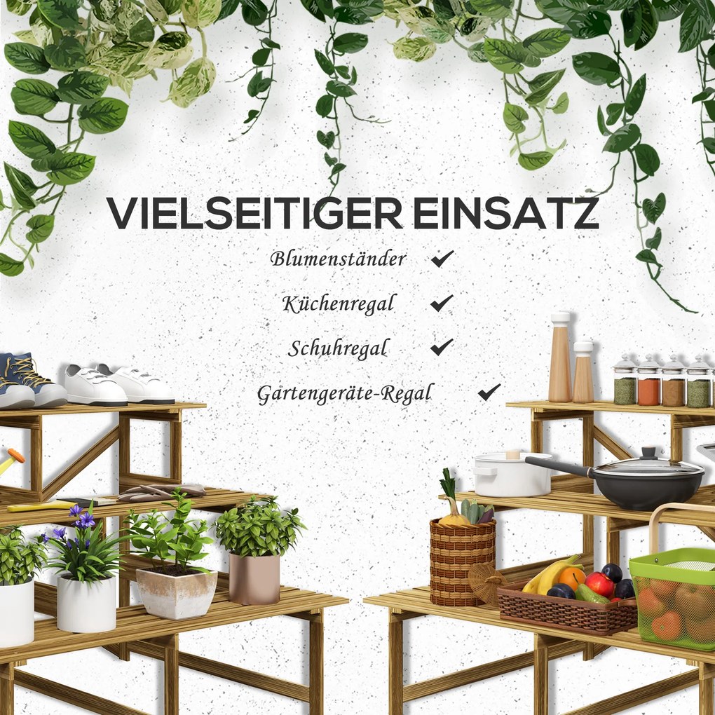 Outsunny regał na rośliny półka na kwiaty regał na kwiaty półka na rośliny stojak na kwiaty 3 stopnie drewno jodłowe kolor ciemnobrązowy 120 x 80 x 80 cm