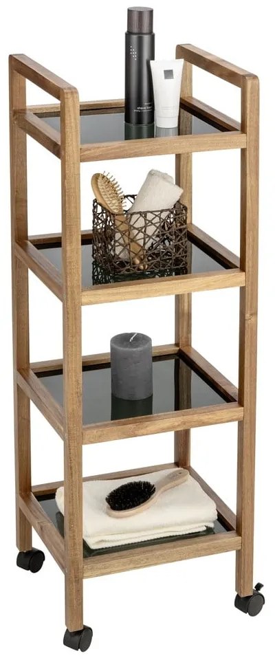 Czarny/w naturalnym kolorze regał łazienkowy z litego drewna akacjowego 35x101,5 cm Fondi – Wenko