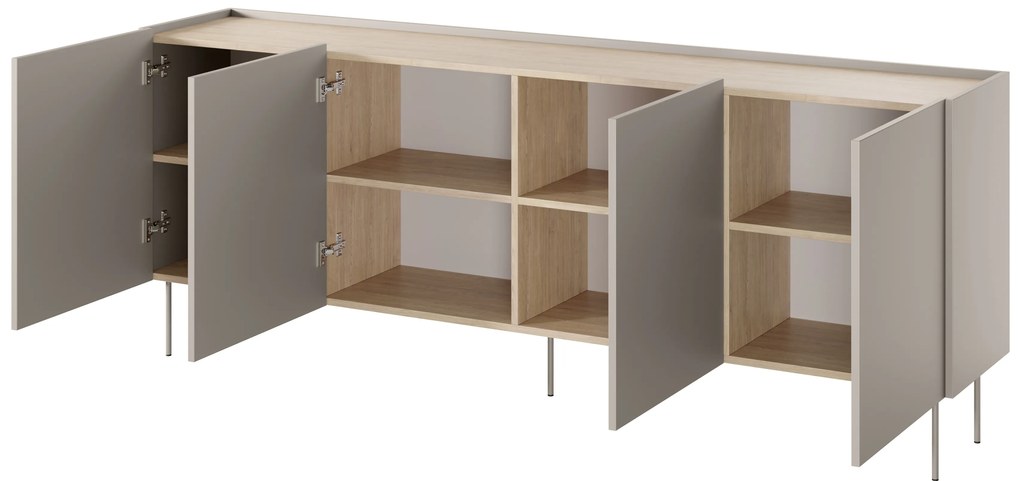 Komoda Desin 220 cm czterodrzwiowa - kaszmir / dąb nagano