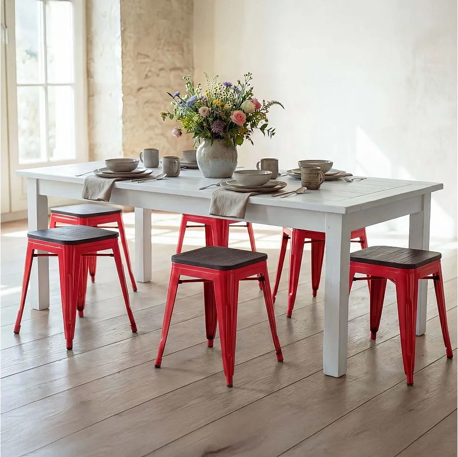 Taboret MCW-A73 (zestaw 6 sztuk) Drewniane siedzisko,  czerwone