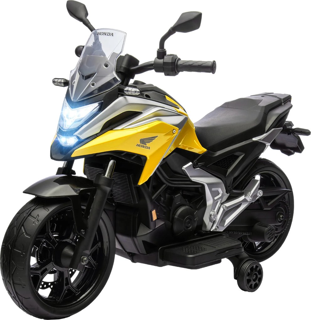 AIYAPLAY Elektryczny motocykl dziecięcy Honda, 3 km/h, muzyka i światła, 3-6 lat, do 30 kg, Żółty