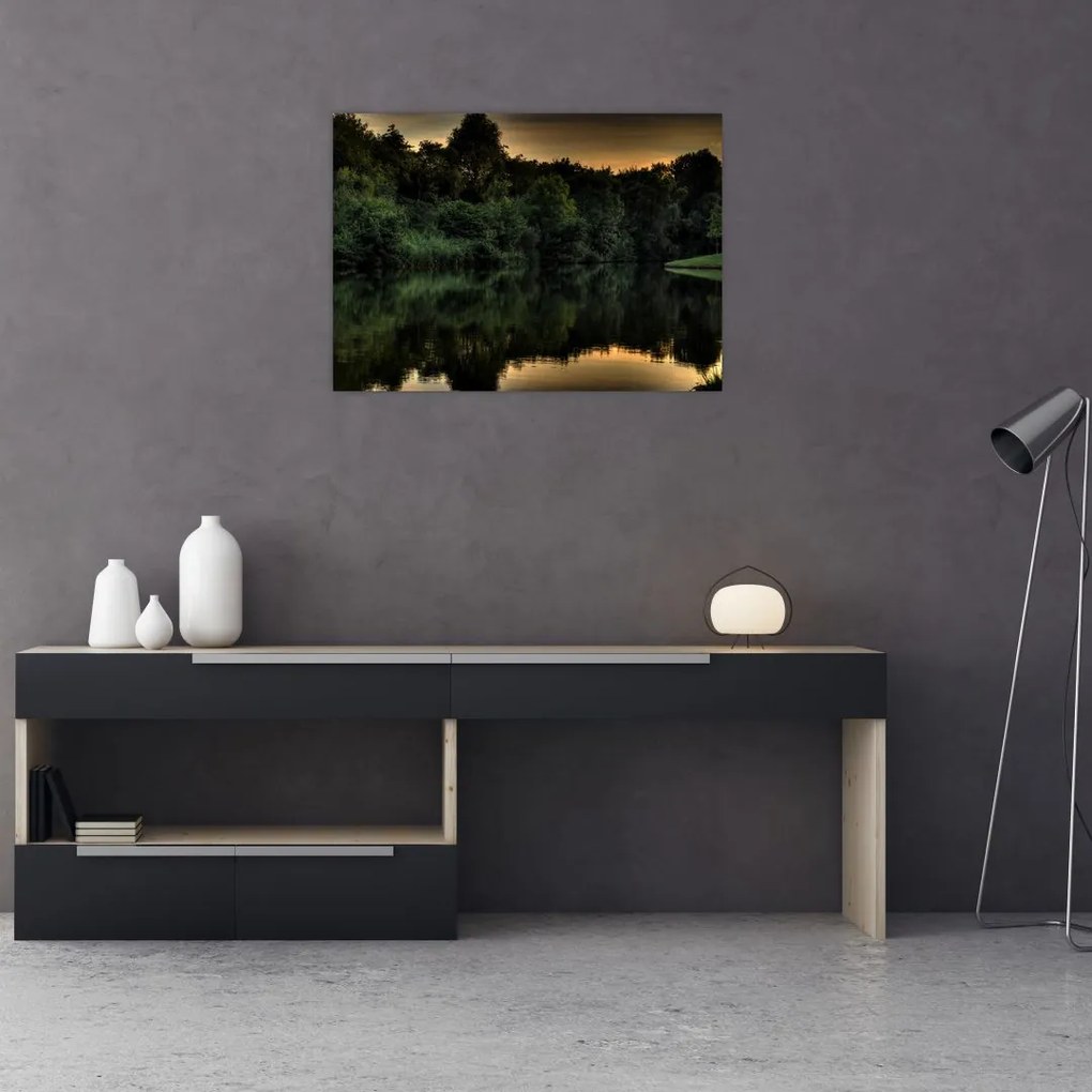 Obraz jeziora przy lesie (70x50 cm)