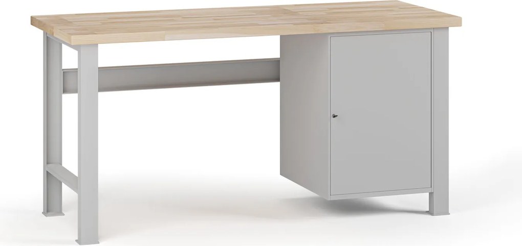 Stół warsztatowy G7, blat bukowy, 1700 x 685 x 840 mm, 1x szafka, szary