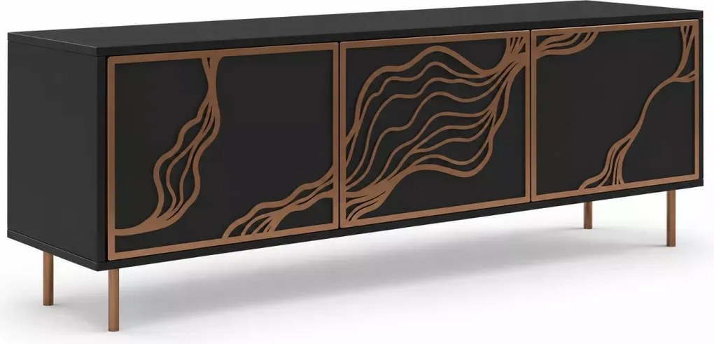 Szafka RTV Gambia 161 cm – nowoczesna, glamour, 3 drzwi, metalowe nóżki