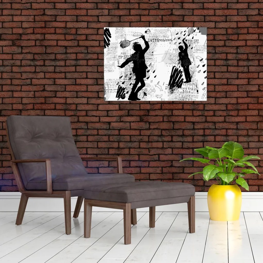Obraz na szkle - Sztuka uliczna - zamieszanie (70x50 cm)