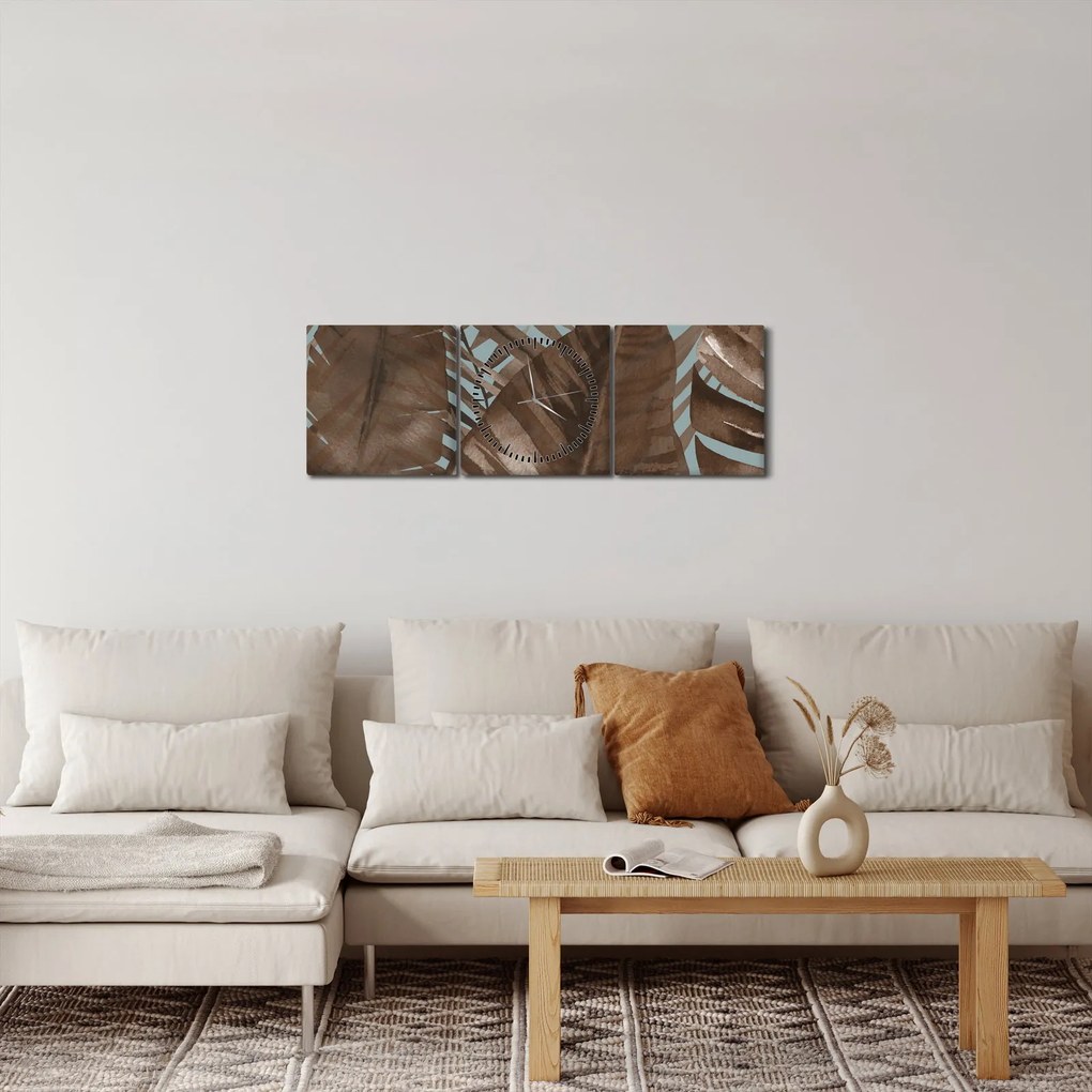 Obraz - Liście palmowe, akwarela (z zegarem) (90x30 cm)
