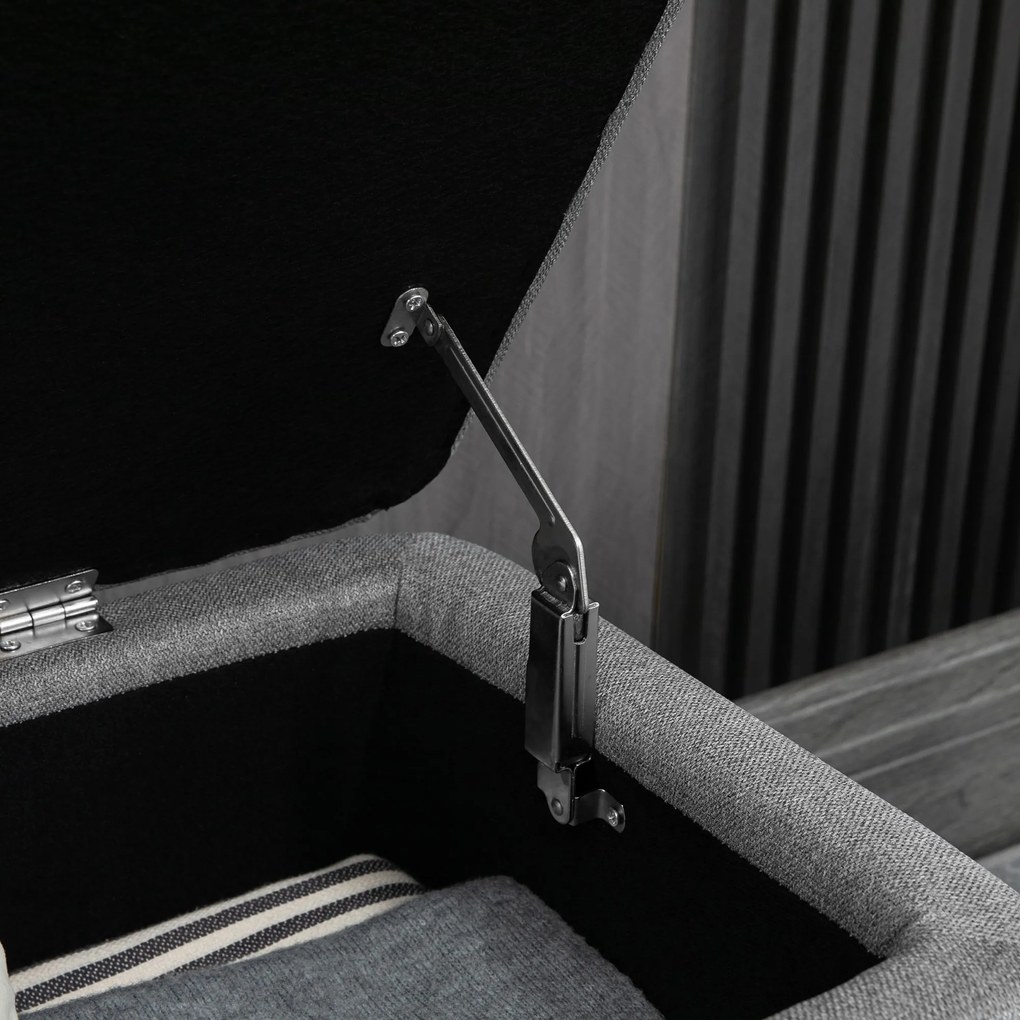 Tapicerowana Ławka HOMCOM z Miejscem do Przechowywania w Optyce Lnu z Nogami ze Stali 102 x 40 x 44 cm, Szary