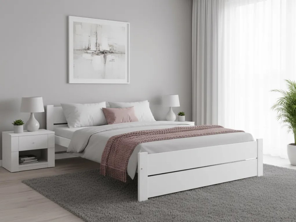 Łóżko IKAROS DOUBLE 160 x 200 cm, białe Stelaż: Ze stelażem listwowym rolowanym, Materac: Bez materaca