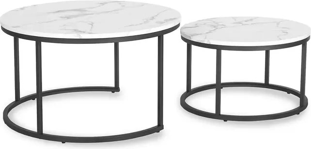 Zestaw Stolików Kawowych DAFNE MAX 60 cm/80 cm Biały Marmur Glamour