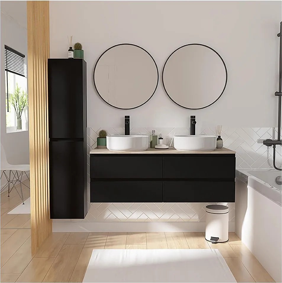 Sorrento 120 cm wisząca szafka pod umywalkę z podwójną umywalką i wysoką szafką