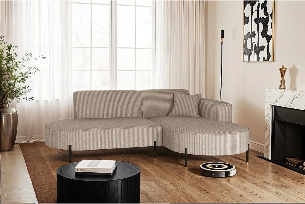 Narożnik w kształcie L Modena Rein, tkanina Poso, Ciemnobeżowy, Prawy