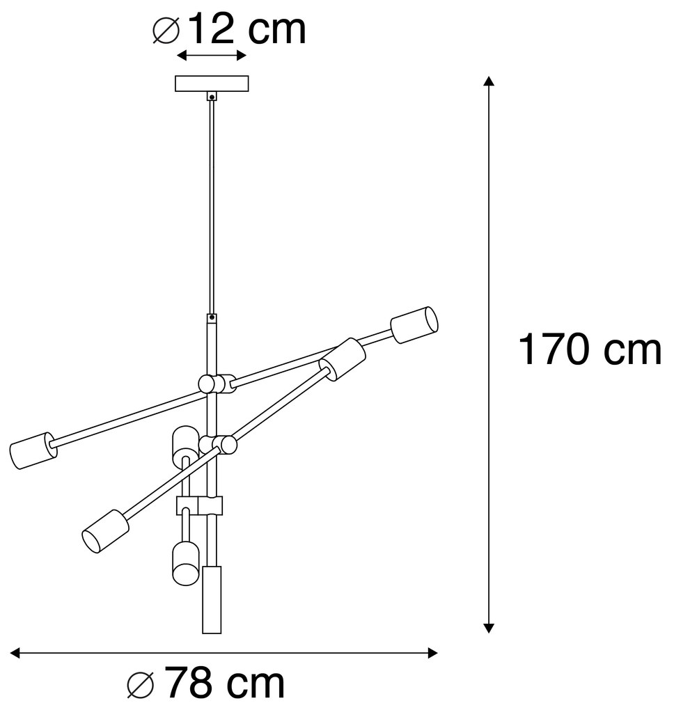 Industrialna lampa wisząca czarno-mosiężna 78 cm 6 świateł - SydneyPrzemysłowy Oswietlenie wewnetrzne