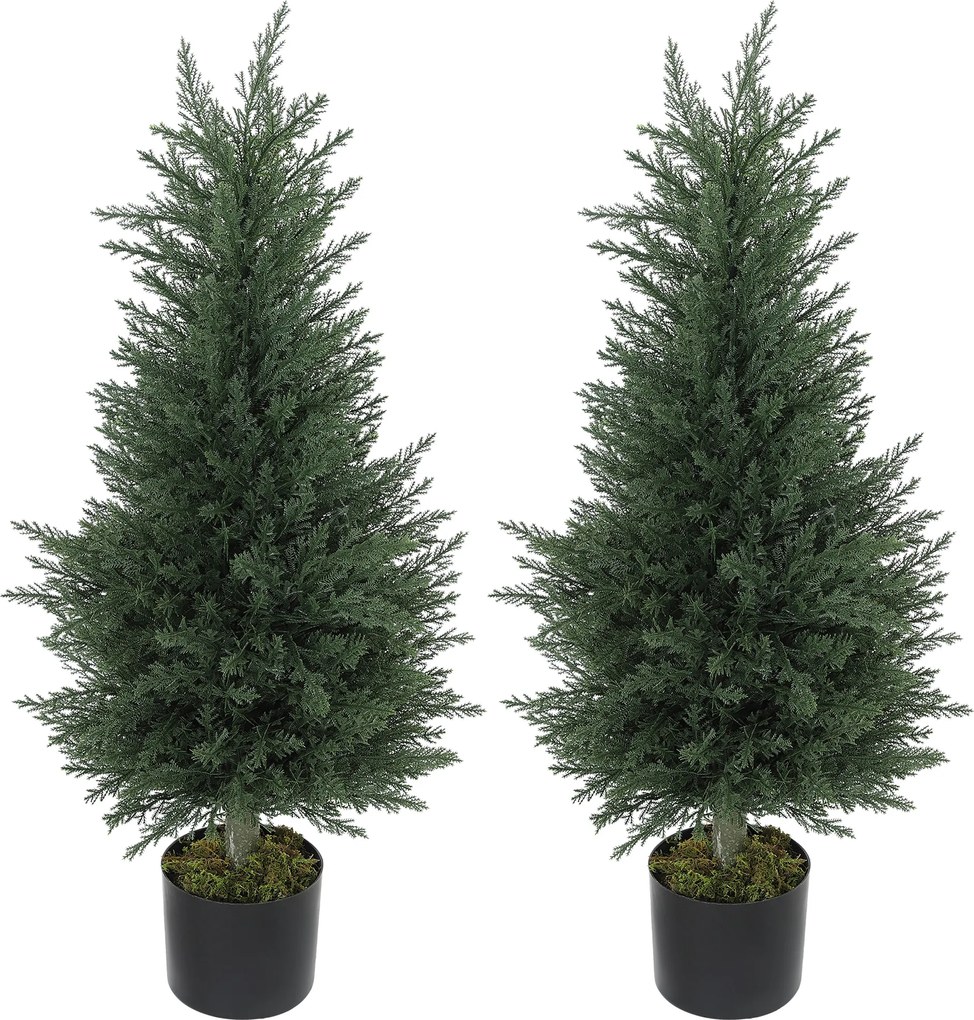 HOMCOM 2-częściowy zestaw sztucznych cyprysów, 362 plastikowe liście, doniczka, odporny na UV, zielony | Aosom PL