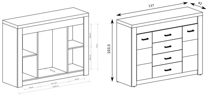 Komoda W Biały Kolorze Kraft Swobodny D9-D19