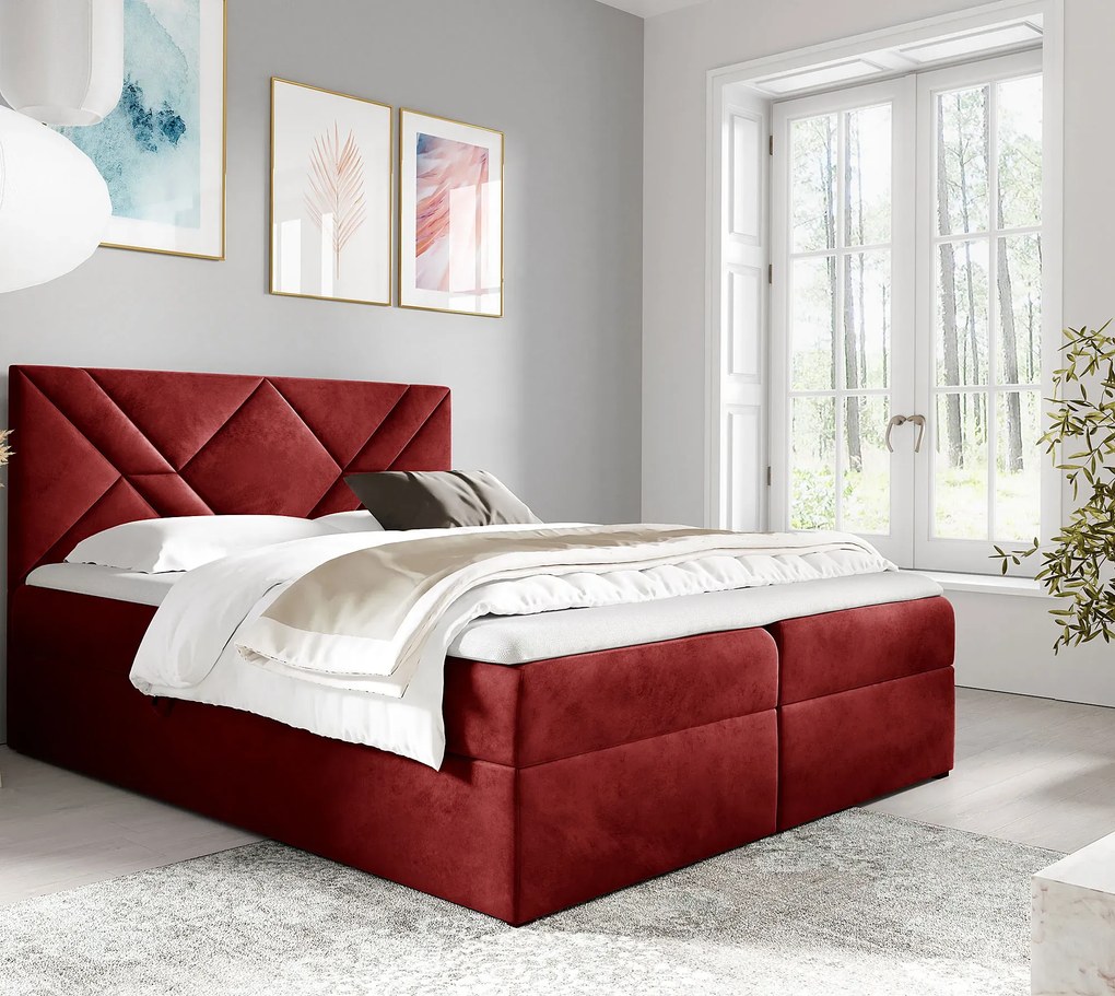 Czerwone pikowane łóżko kontynentalne 5 rozmiarów N3-S80