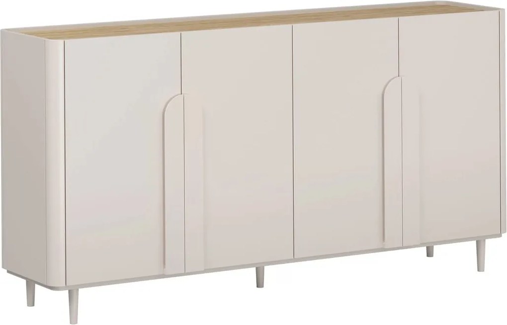 Komoda Amilio 200 cm czterodrzwiowa na nóżkach - kaszmir / dąb olejowany / uchwyty kaszmir