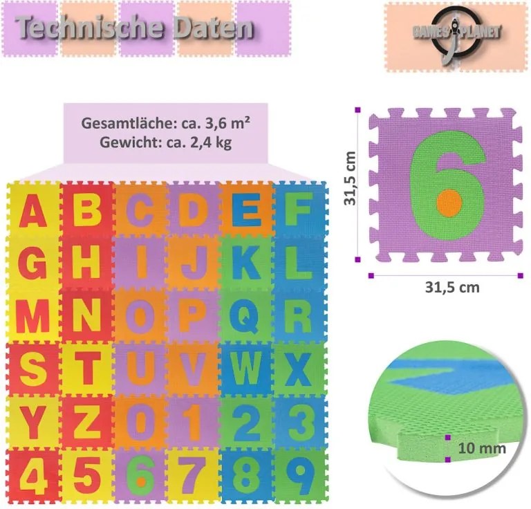 GAMES PLANET Piankowe puzzle cyfry i litery, 86 elementów