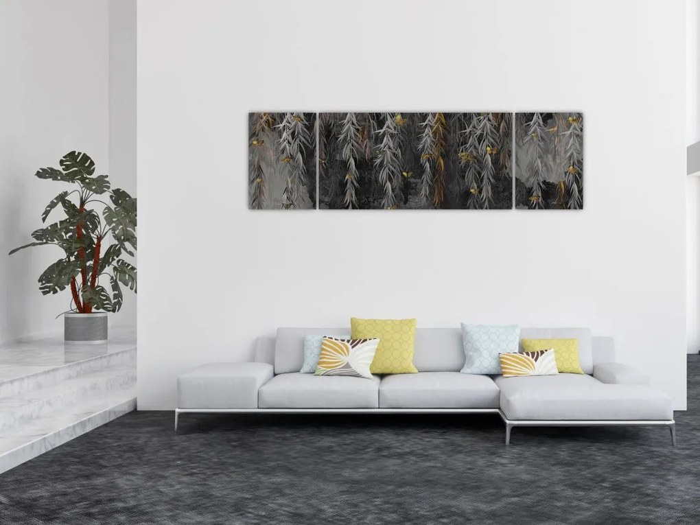 Obraz - Gałązki wierzby na czarnym tle (170x50 cm)