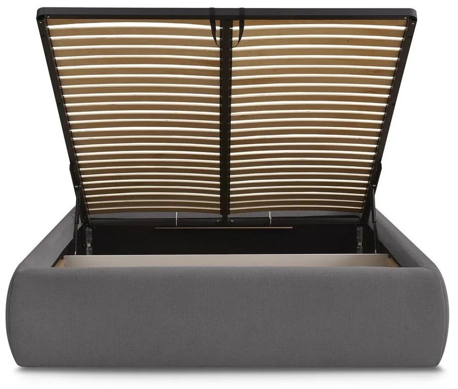 Ciemnoszare tapicerowane łóżko dwuosobowe ze schowkiem/bez zagłówka ze stelażem 160x200 cm Inera – Bobochic Paris