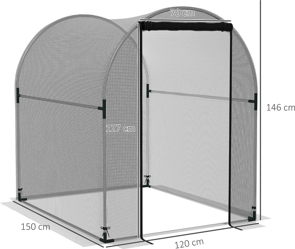 Outsunny Siatka Ogrodowa z Drzwiami Tunel Ochronny dla Roślin Czarna Stalowa Siatka Ochronna przed Owadami i Szkodnikami 12x15x15m do Ogrodu Balkonu | Aosom PL