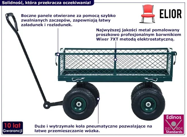 Metalowy wózek ogrodowy na pneumatycznych kołach K4-P97