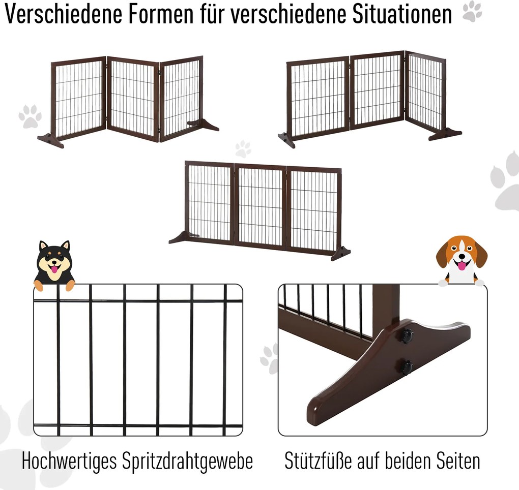 PawHut Barierka Ochronna dla Zwierząt Domowych Drewniana Bramka dla Psów Sosnowa Brązowa | Aosom PL