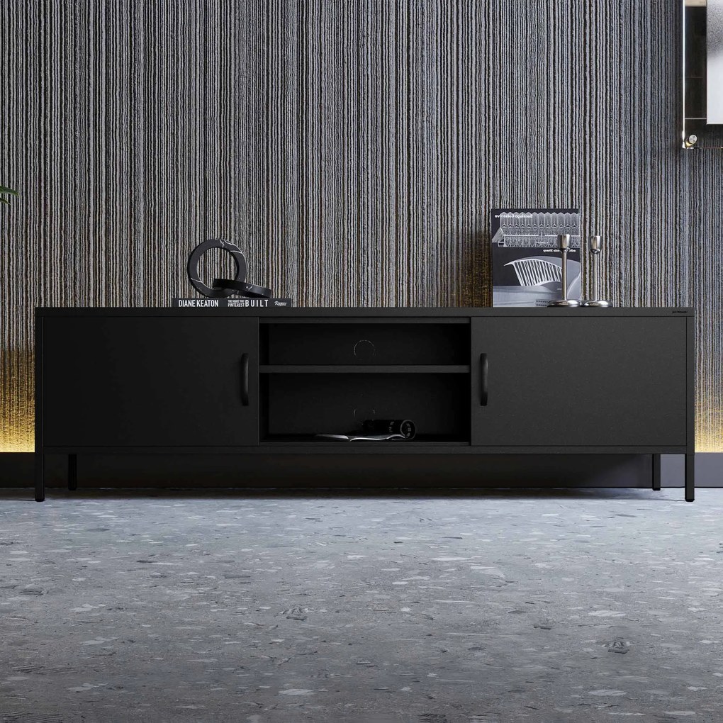 Szafka RTV metalowa szeroka XL na nóżkach czarna, 1700x400x500 mm: ROSARIA