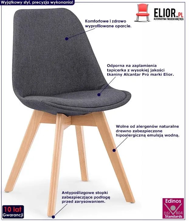 Stylowe tapicerowane krzesło drewniane ciemny popiel L6-R09