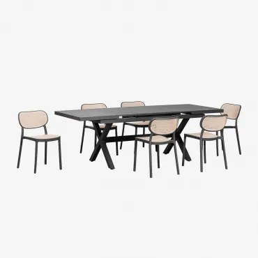 Zestaw Stołu Prostokątnego 180-240x90 Cm Rozkładanego Z Aluminium Karena Oraz 6 Sztaplowanych Krzeseł Ogrodowych Z - Sklum