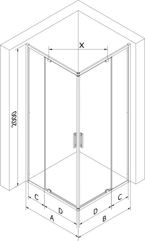 Mexen Exo-R Duo kabina prysznicowa kwadratowa uchylna 90 x 90 cm, transparent, czarna - 8110-090-090-70-00