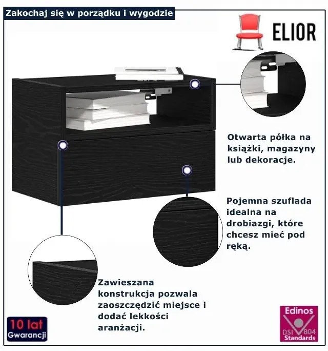 Wisząca czarna szafka nocna R9-Z01