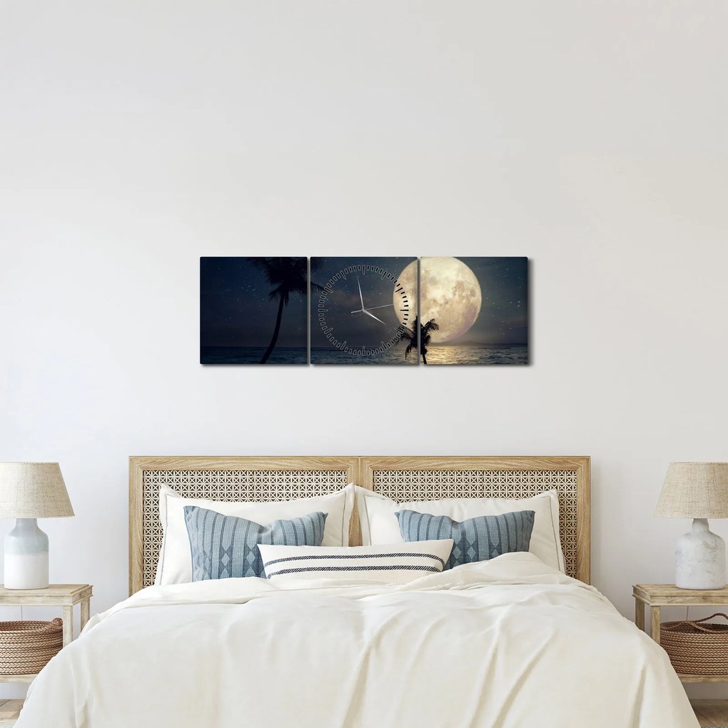 Obraz - Plaża przy pełni księżyca (z zegarem) (90x30 cm)
