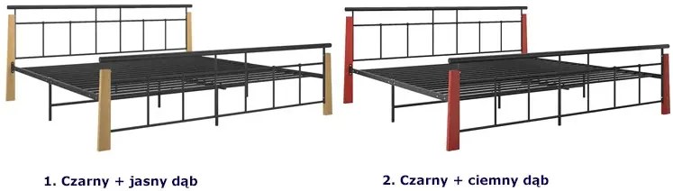 Metalowe łóżko czarny + jasny dąb 200x200 cm P9-D37