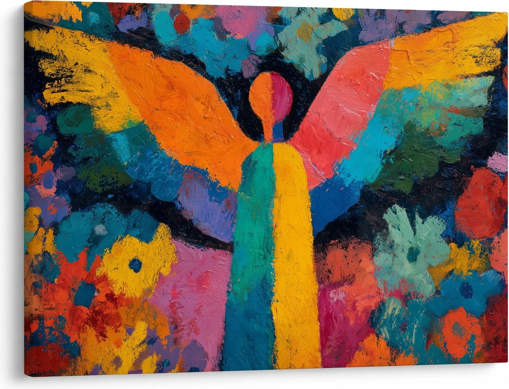Obraz - Abstrakcyjny anioł z kwiatami (70x50 cm)