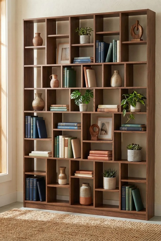 Orzechowy regał wysoki typu biblioteczka W9-D21