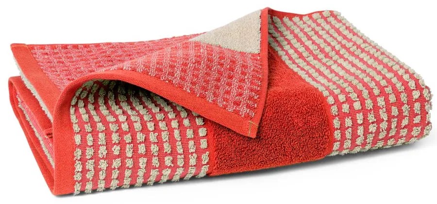 Czerwony ręcznik kąpielowy z bawełny organicznej frotte 70x140 cm Check – JUNA