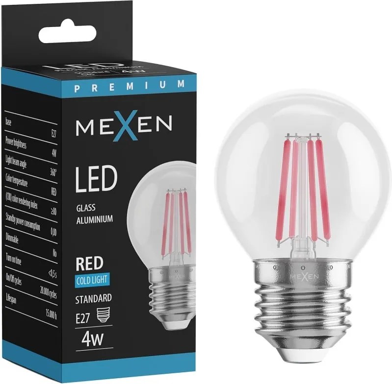 Mexen Vintis żarówka filament LED E27, G45, 4W, 55 lm, red - L156-E27-04XX-45