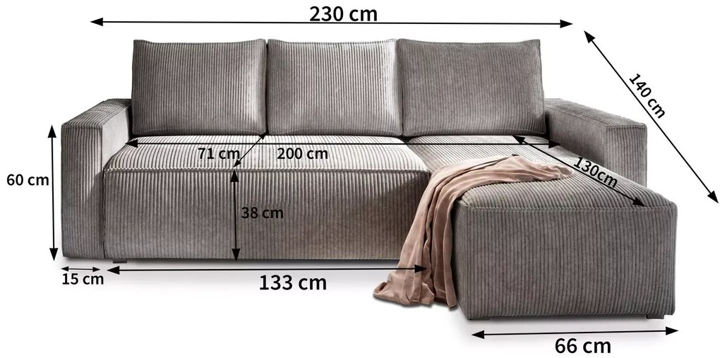 Rozkładana narożna sofa SMART COSARO kremowa, dwustronna + 2 poduszki GRATIS