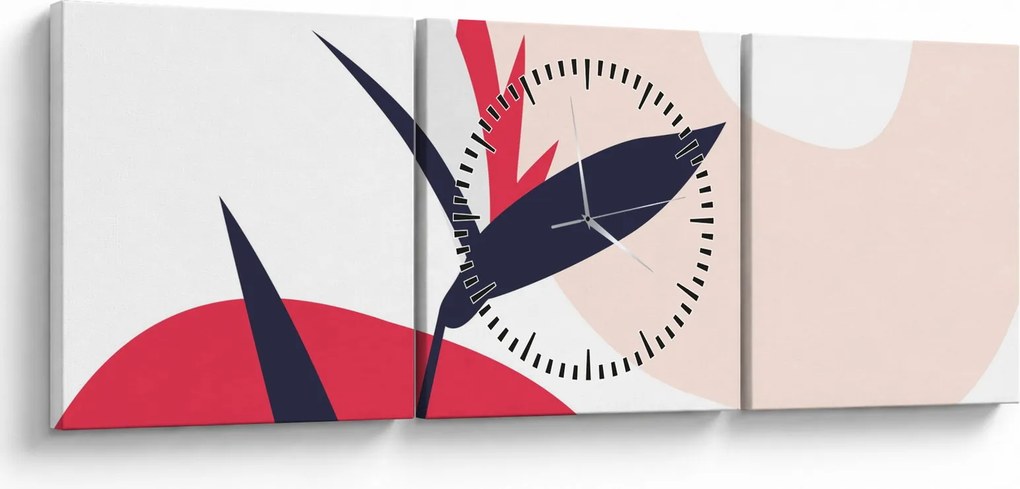 Obraz - Różowa abstrakcja kwiatowa N⁰1 (z zegarem) (90x30 cm)
