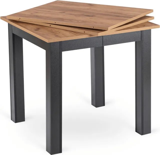 Stół Kwadratowy Rozkładany BEN 80-200 cm Dąb Craft/Czarny Nowoczesny Loft