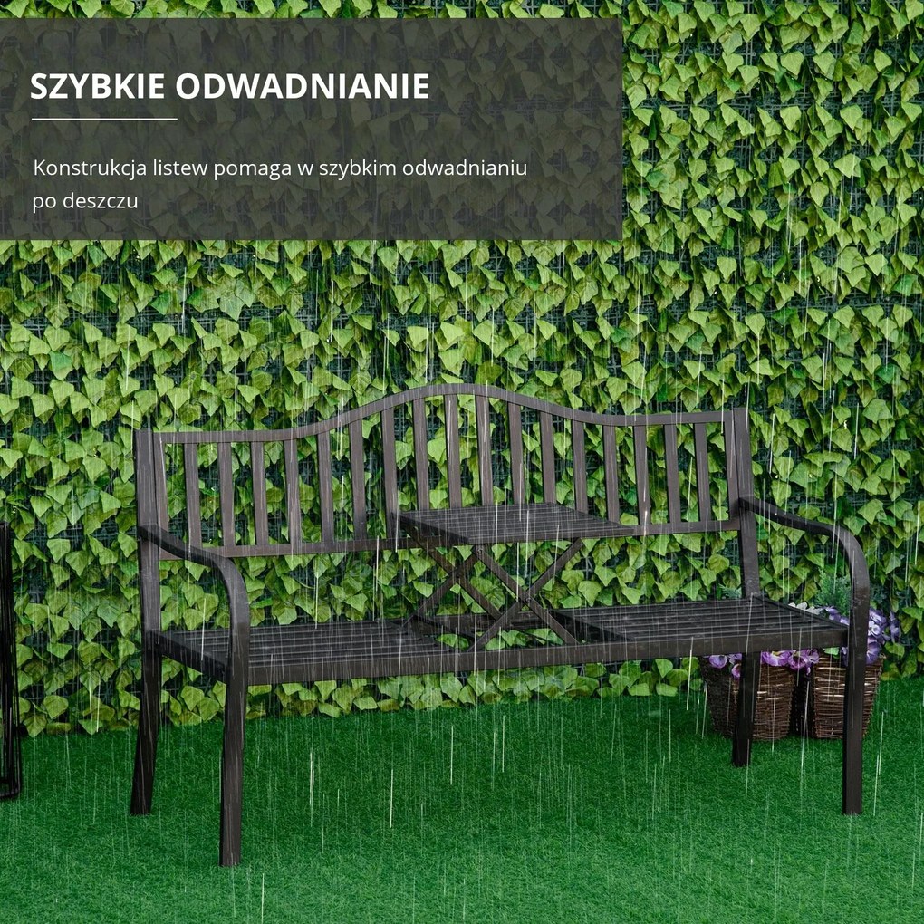 Outsunny Ławka Ogrodowa z Rozkładanym Stołem Metalowa Czarna Elegancka i Funkcjonalna 150x585x90cm | Aosom PL