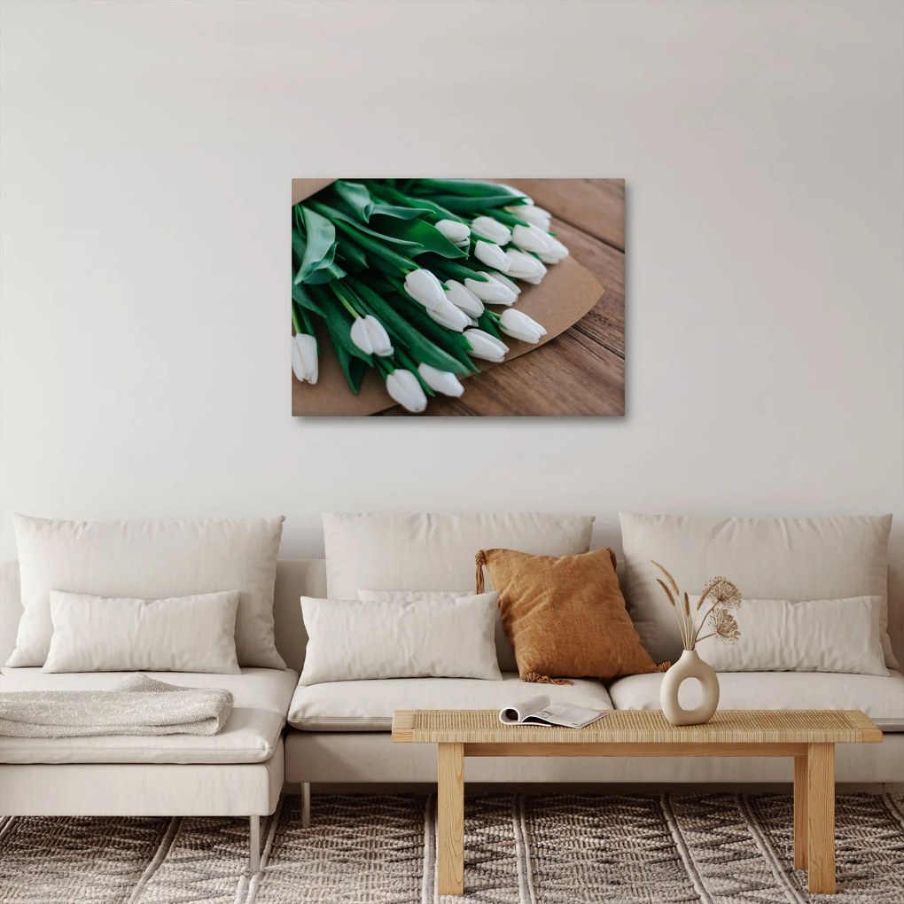 Obraz bukietu białych tulipanów (70x50 cm)