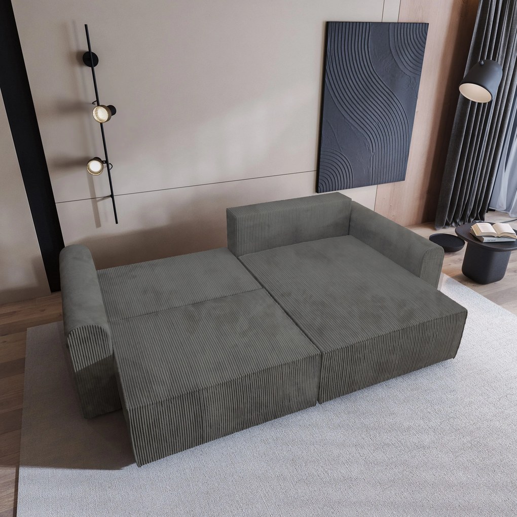 Masseno Narożnik FIANO z funkcją spania i pojemnikiem na pościel Narozniki L, Rozkładana sofa - Szary, POSO 60