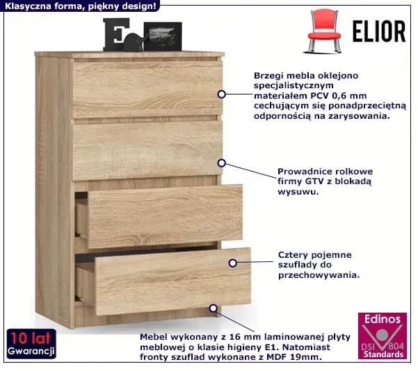 Skandynawska Komoda Do Sypialni Dąb Sonoma P5-H38
